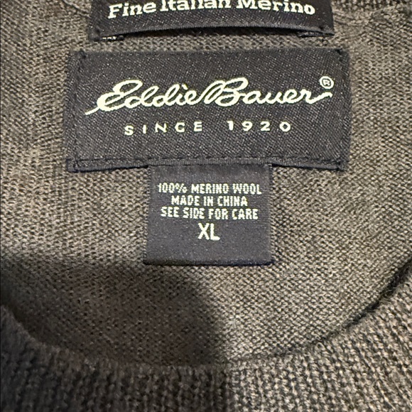 Mens Eddie Bauer Men’s 100% Merino Wool Olive Green Sweater Size XL - Picture 7 of 7